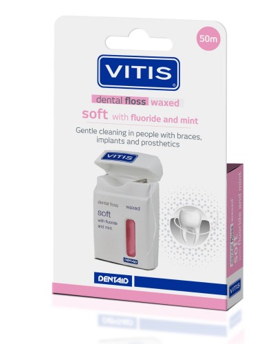 VITIS® Zahnfloss gewachst mit Fluorid + Minze 50 m